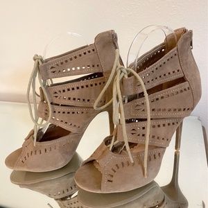 Wild Diva - Peep Toe Lace Up Heel/Sandal